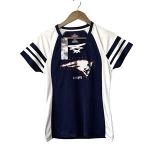 Majestic NFL Womens New England Patriots Football V-Neck Small Flaw NWT …